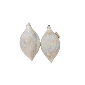 Melrose International White Irridescent Crystalized Tear Drop Ornaments New